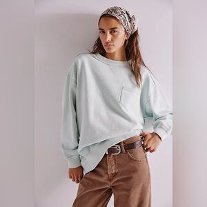 Free People, We The Free Wallace Pullover Sweatshirt, Soft Mint, NWT, Size XL